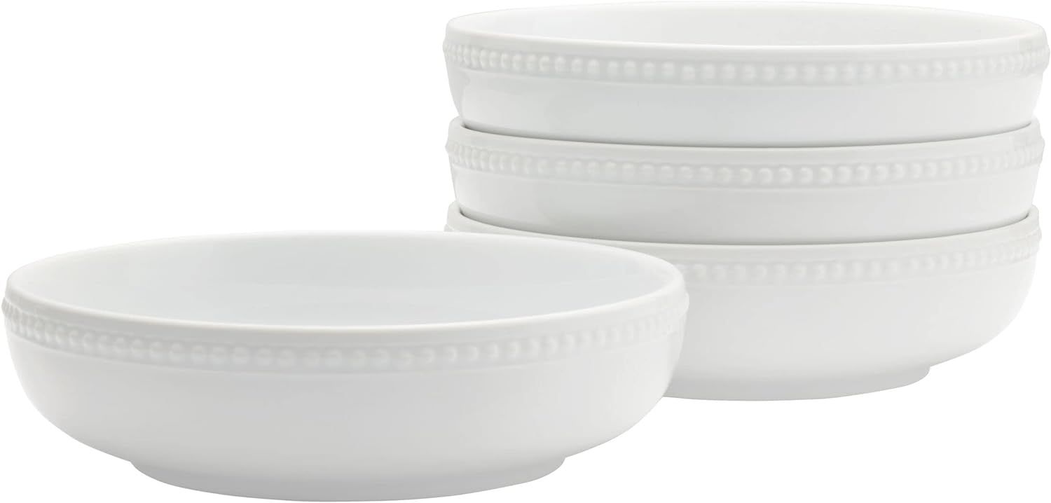 White Porcelain Beaded Perimeter Pasta Bowls Set of 4