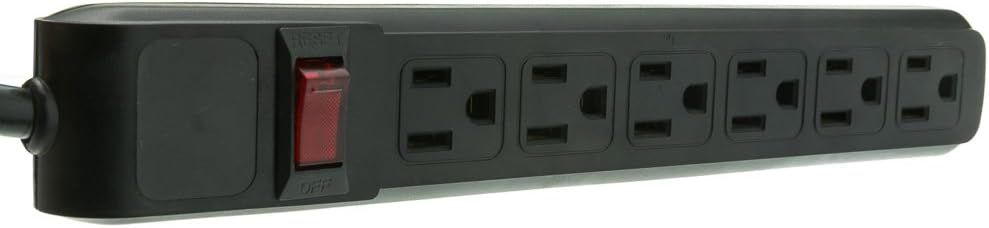 Black 6-Outlet Surge Protector with 4-Foot Cord