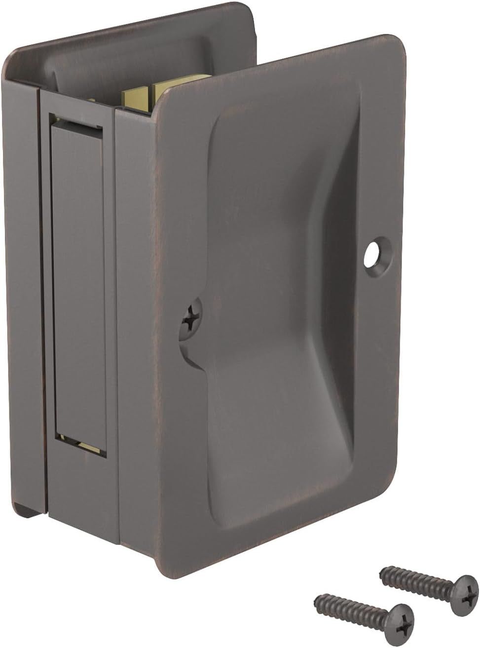 Oil-Rubbed Bronze Rectangular Pocket Door Pull with Passage Lock