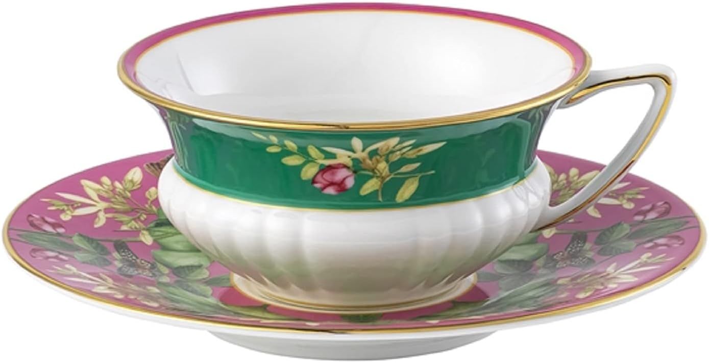 Colorful Ceramic Floral Teacup and Saucer Set