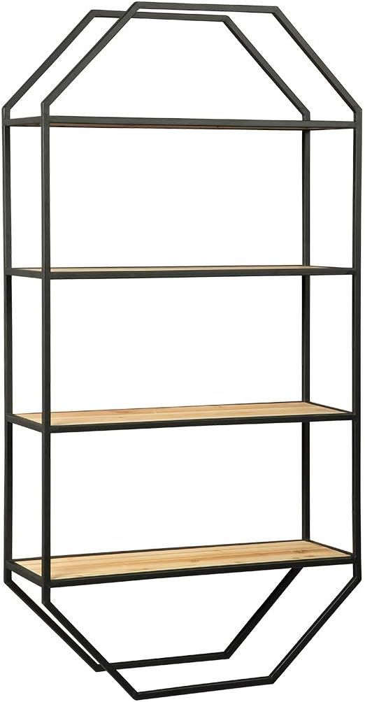 Elea 48.75" Contemporary Beige & Black Metal and Wood Wall Shelf