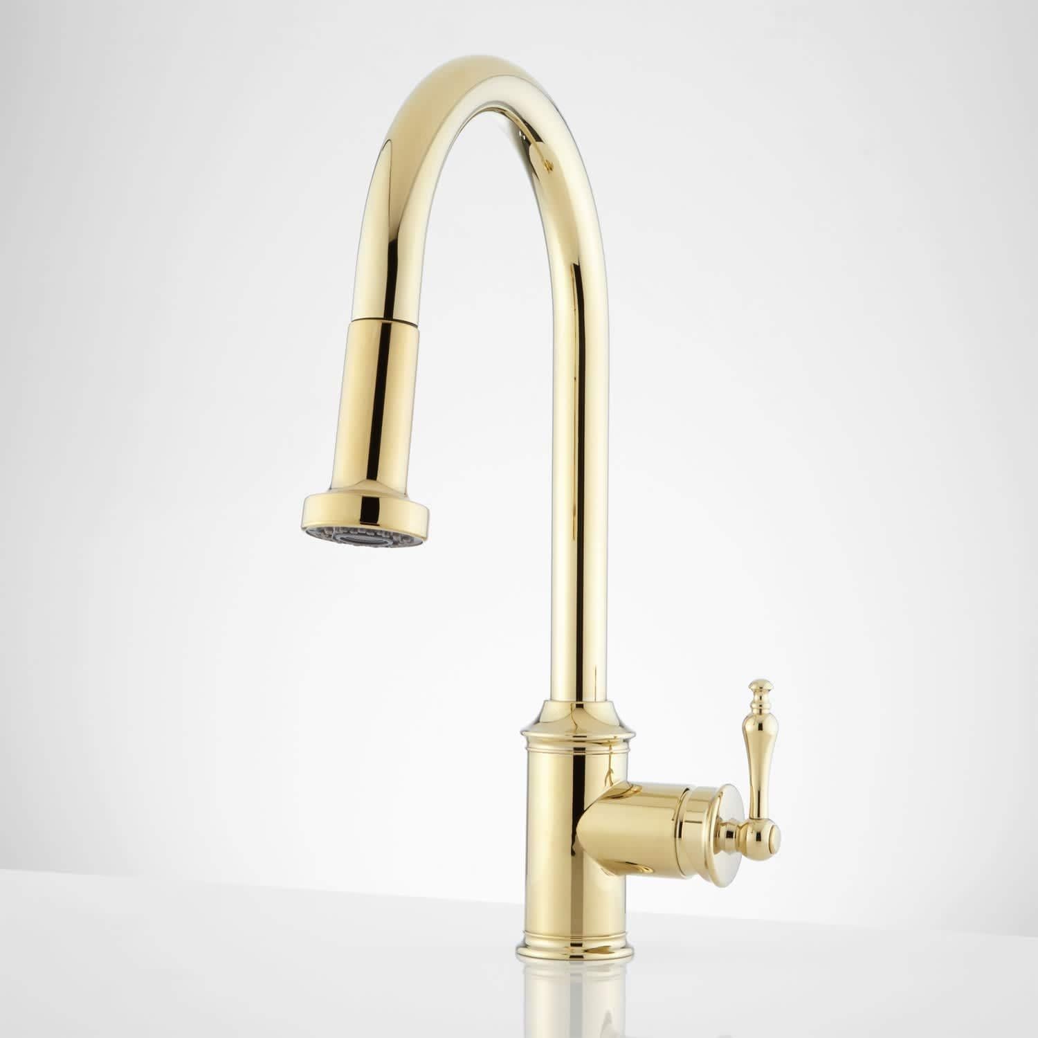 Gold Brass Single Handle Pull-Down Kitchen Faucet