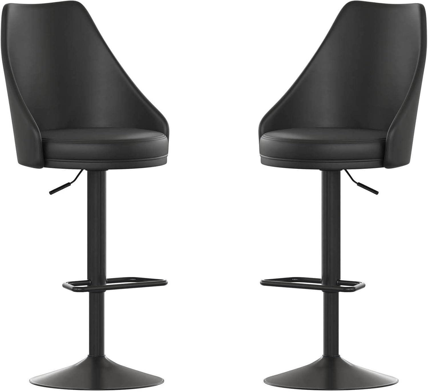 Black Adjustable Swivel Leather Bar Stools with Footring