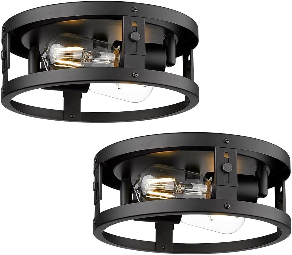 Matte Black Farmhouse Flush Mount Ceiling Light Set
