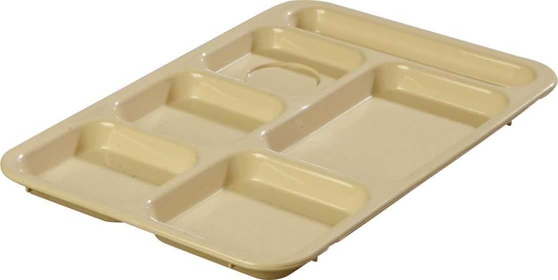 Tan Polypropylene 6-Compartment Cafeteria Tray