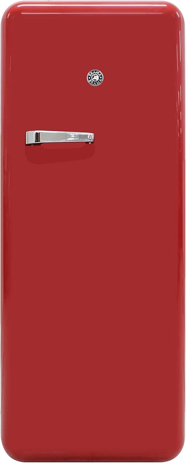 Brama 9.2 Cu.Ft. Retro Red Top-Freezer Refrigerator with Solid Steel Door