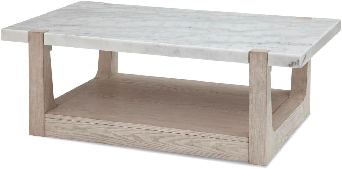 Beige and White Marble Rectangular Cocktail Table