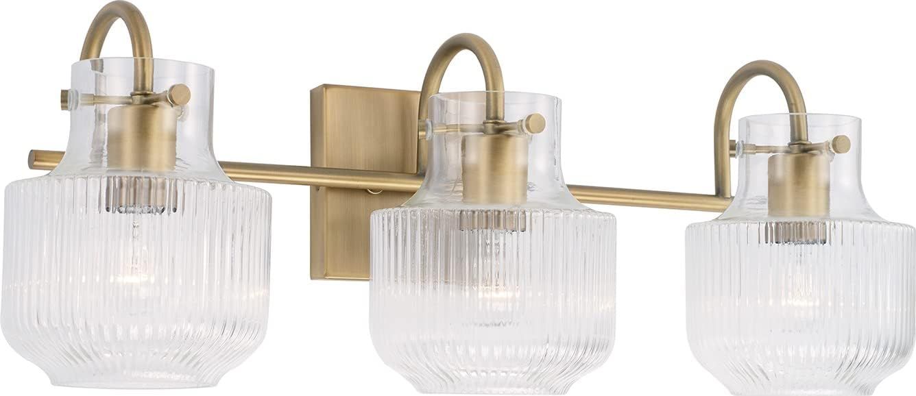 Aged Brass 3-Light Vanity with Clear Fluted Glass Shades