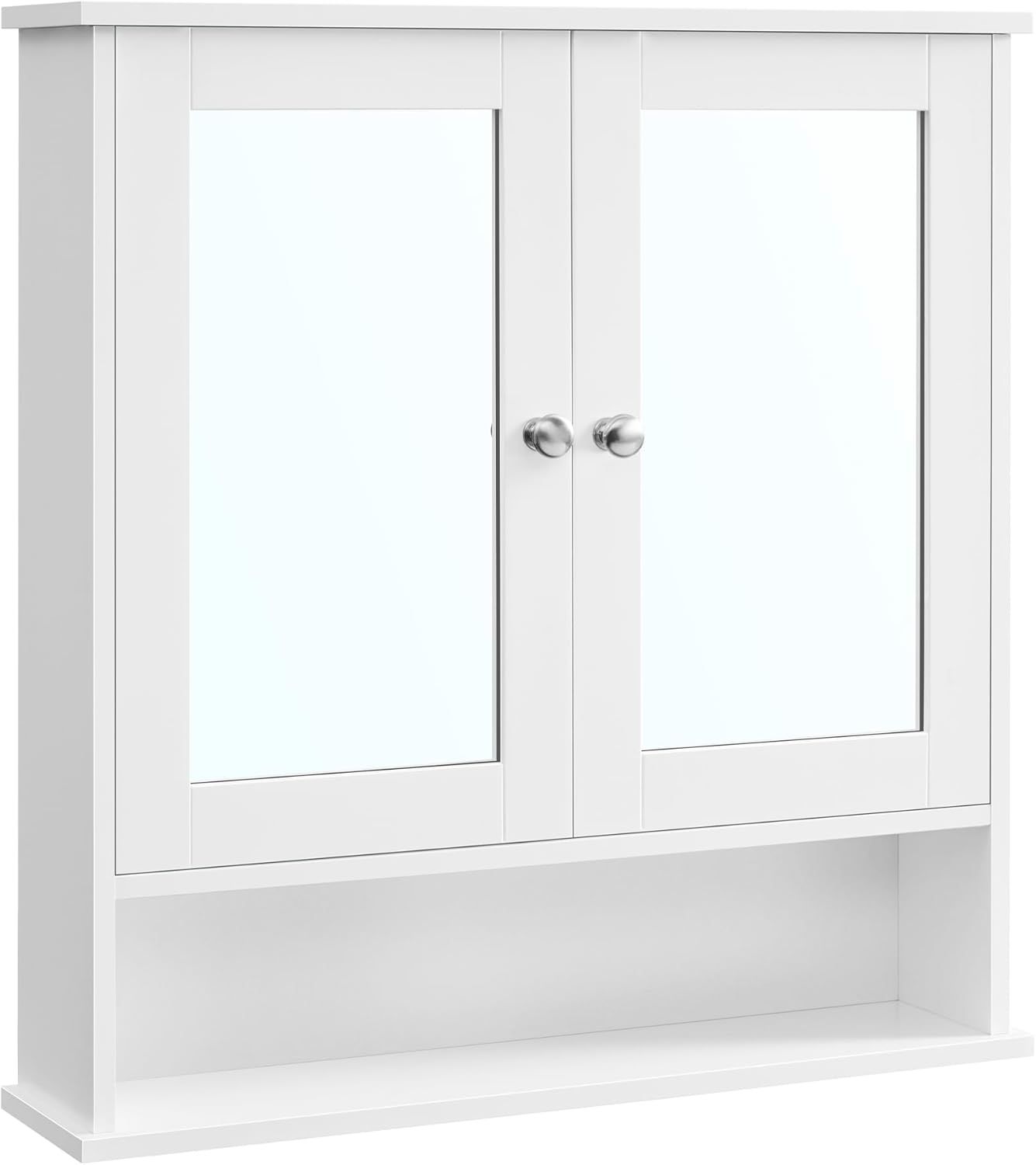 White MDF Wall-Mounted Bathroom Cabinet with Mirrored Doors