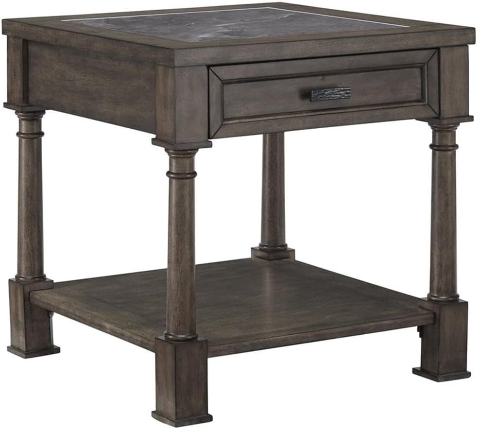 Gray Flannel Slate Wood End Table with Storage