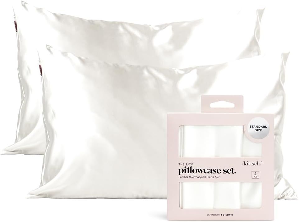 Ivory Satin and Silk Standard/Queen Pillowcase Set with Zipper