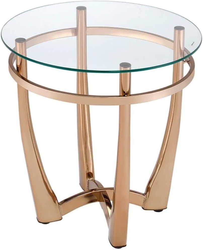 Champagne Round Metal and Glass End Table