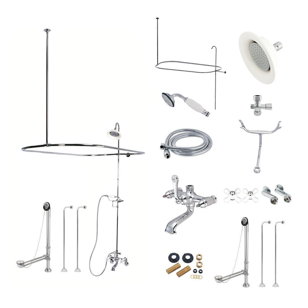 Polished Chrome Vintage Clawfoot Tub Faucet Package with Shower Enclosure