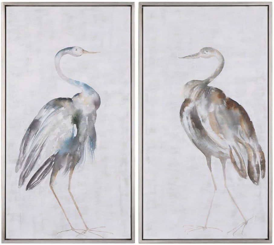 Summer Birds White and Gray Framed Canvas Art Set