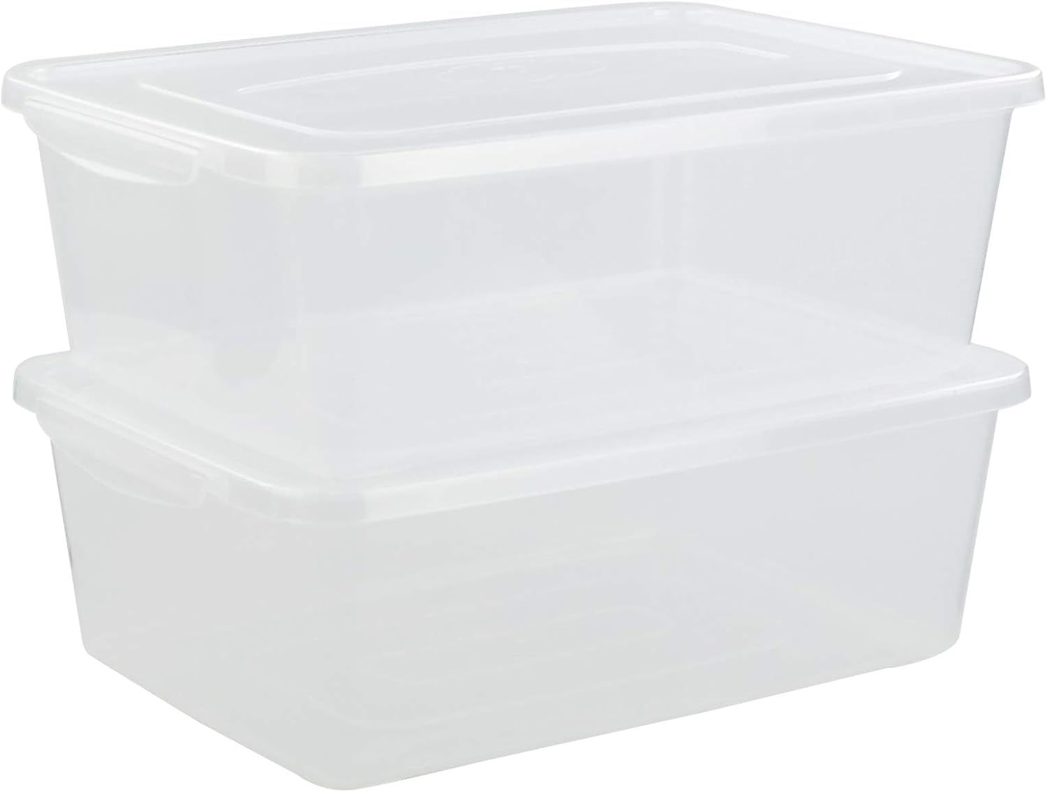 Clear Rectangular Stackable Plastic Storage Bins with Lids, 16 Quart, Pack of 2