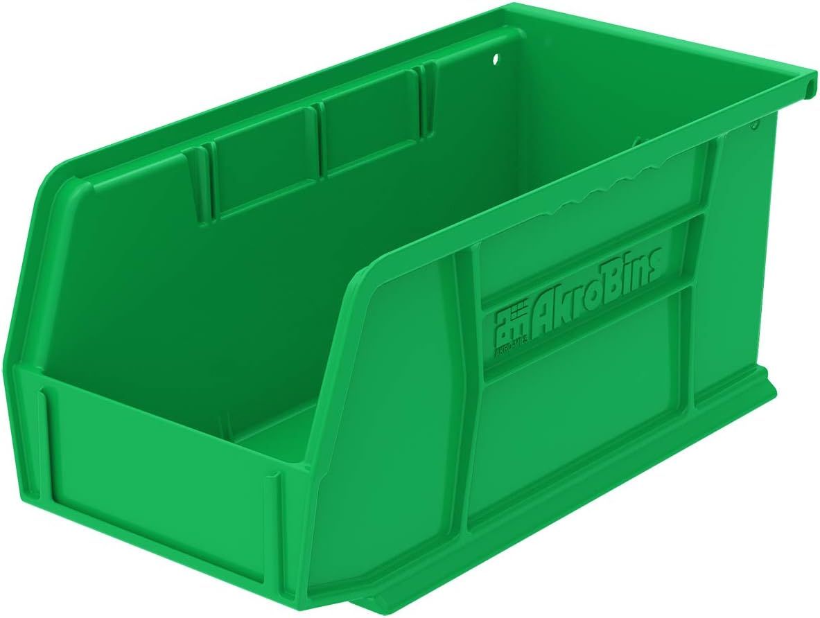 Green Plastic Stackable Storage Bins, 11 x 5 x 5 Inches