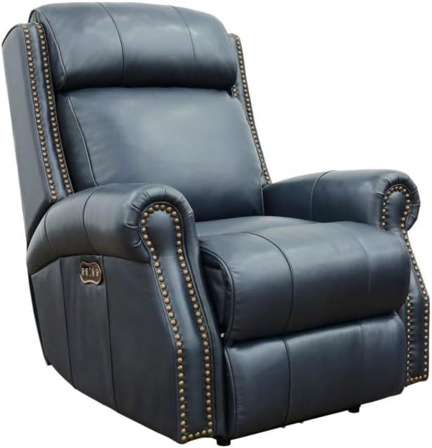 Shoreham Blue Leather Swivel Recliner with Wood Accents
