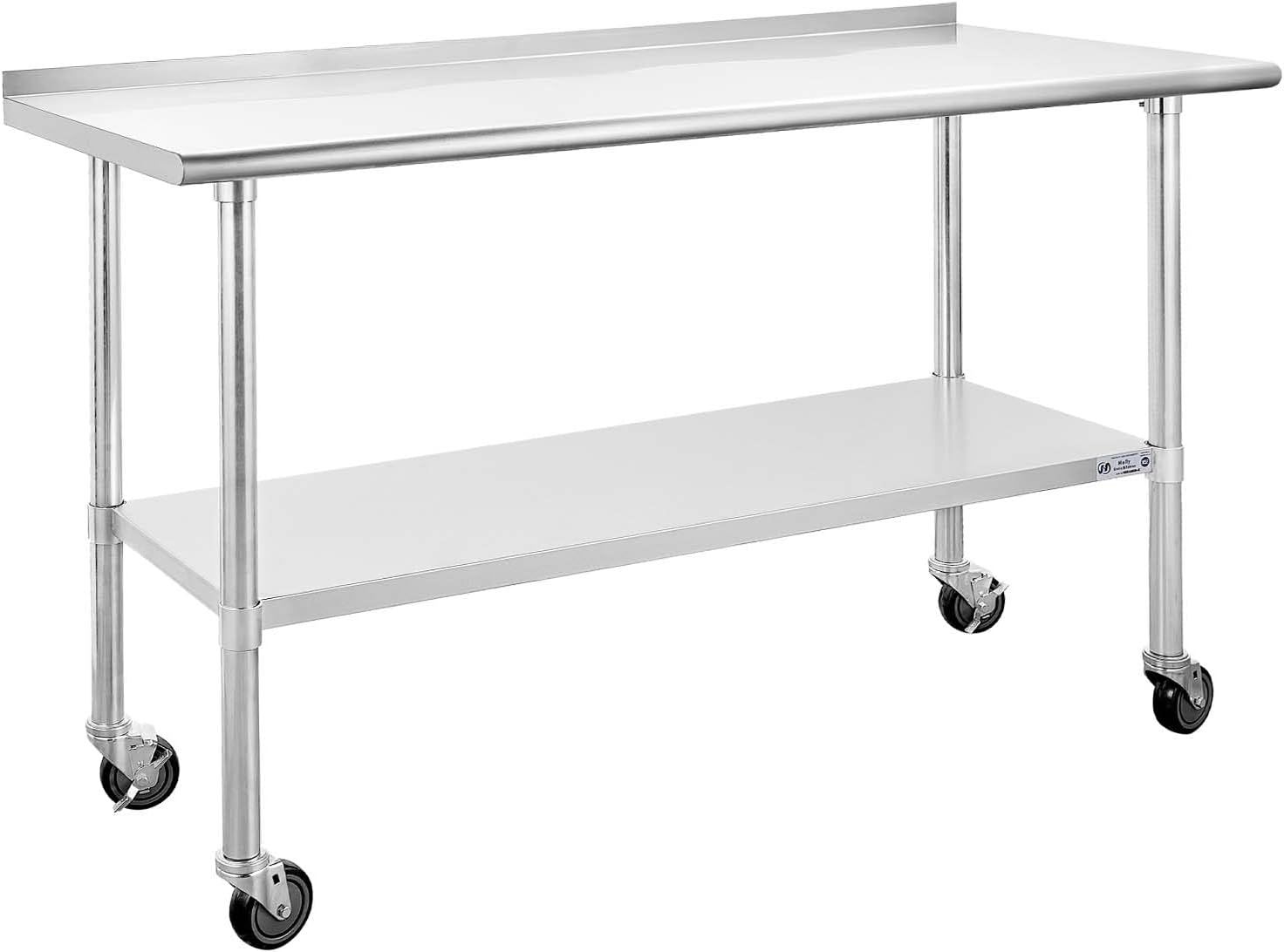 60-Inch Stainless Steel Work Table with Wheels and Undershelf