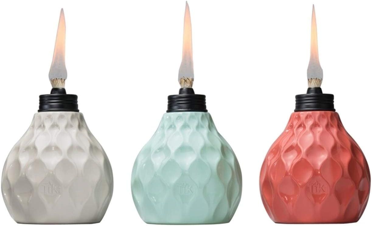 Ivory, Coral, and Blue Marine Glass Tabletop Torches