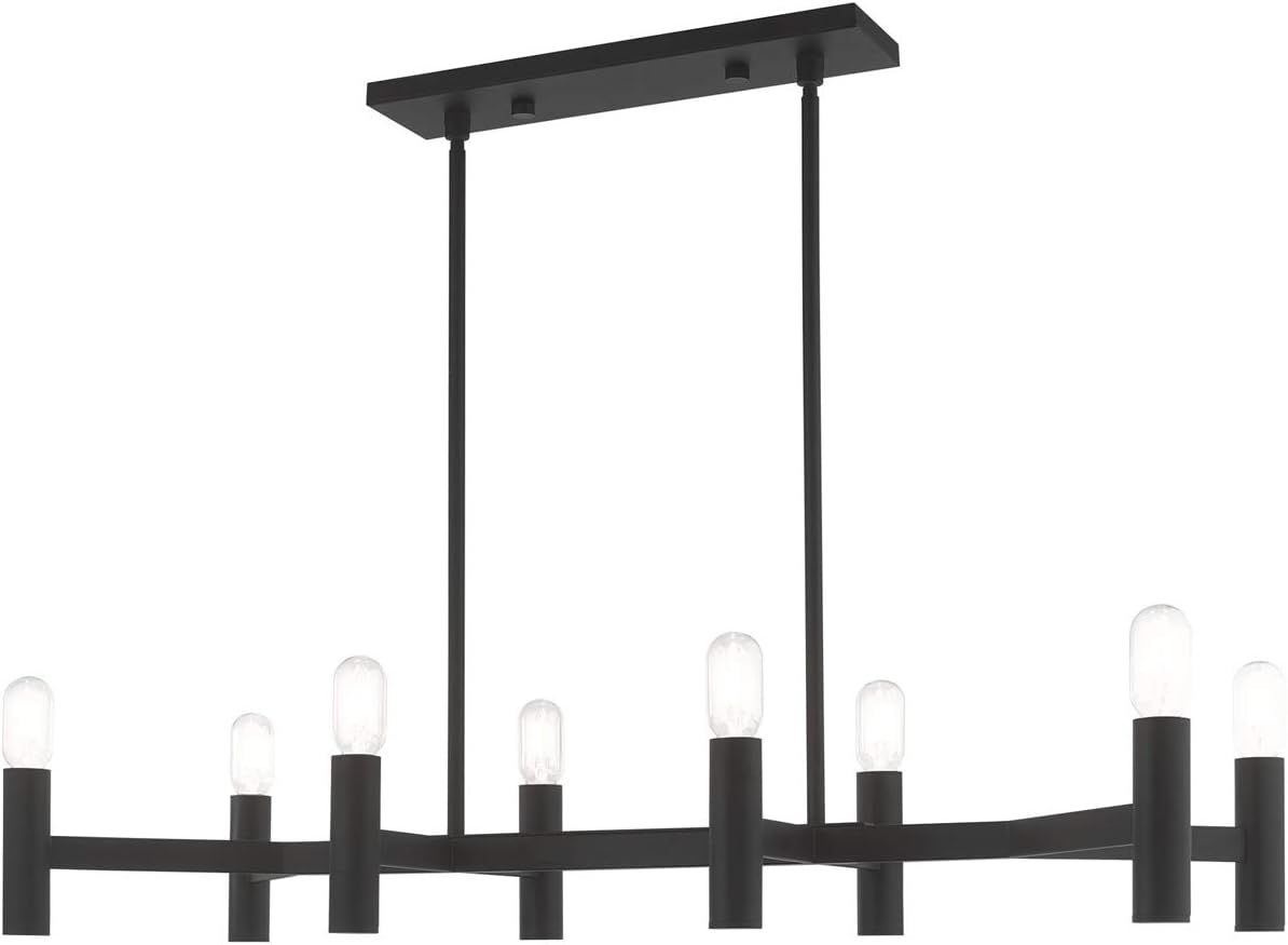 Black Steel 8-Light Linear Chandelier with Exposed Bulbs