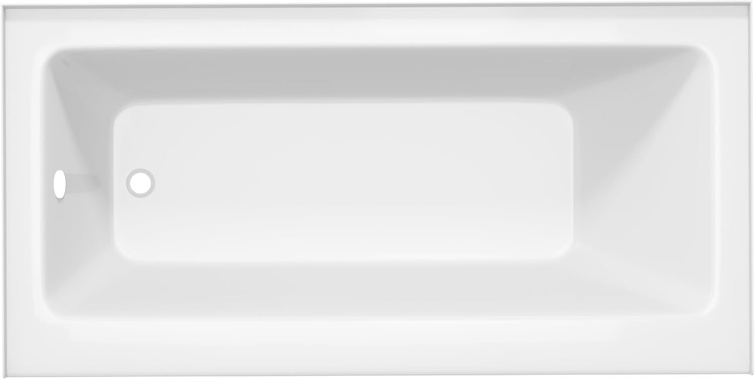 Glossy White Acrylic Rectangular Drop-In Soaking Bathtub