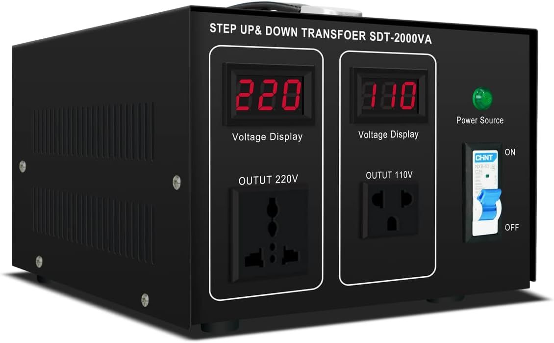 Black 2000W Step Up/Down Voltage Converter Transformer