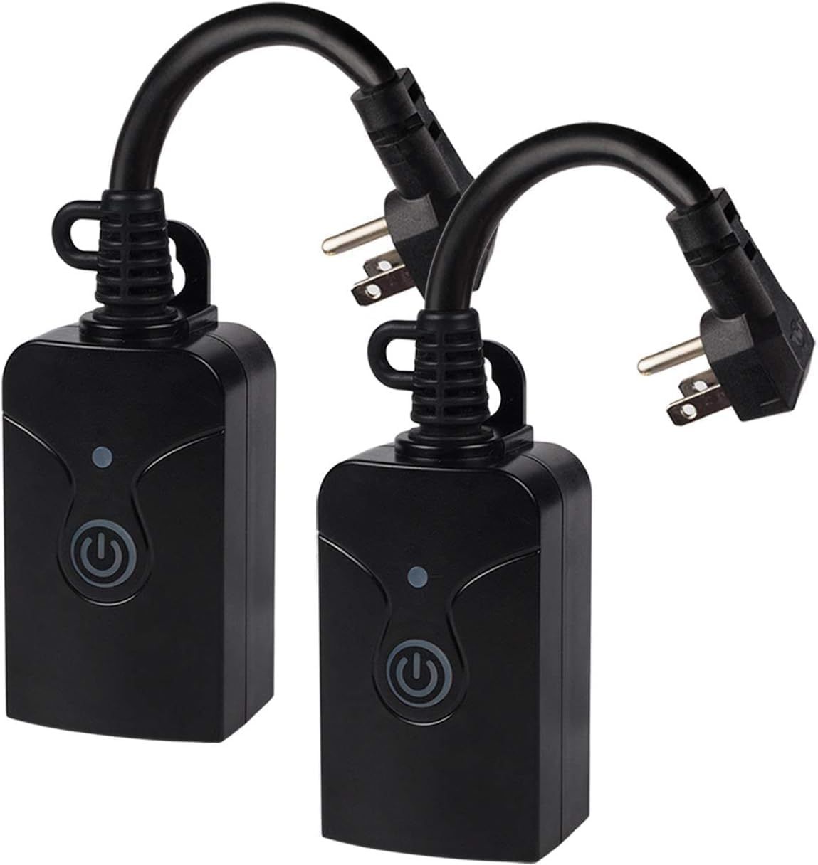 Black Outdoor Smart WiFi Plug with Grounded Outlet, 2-Pack