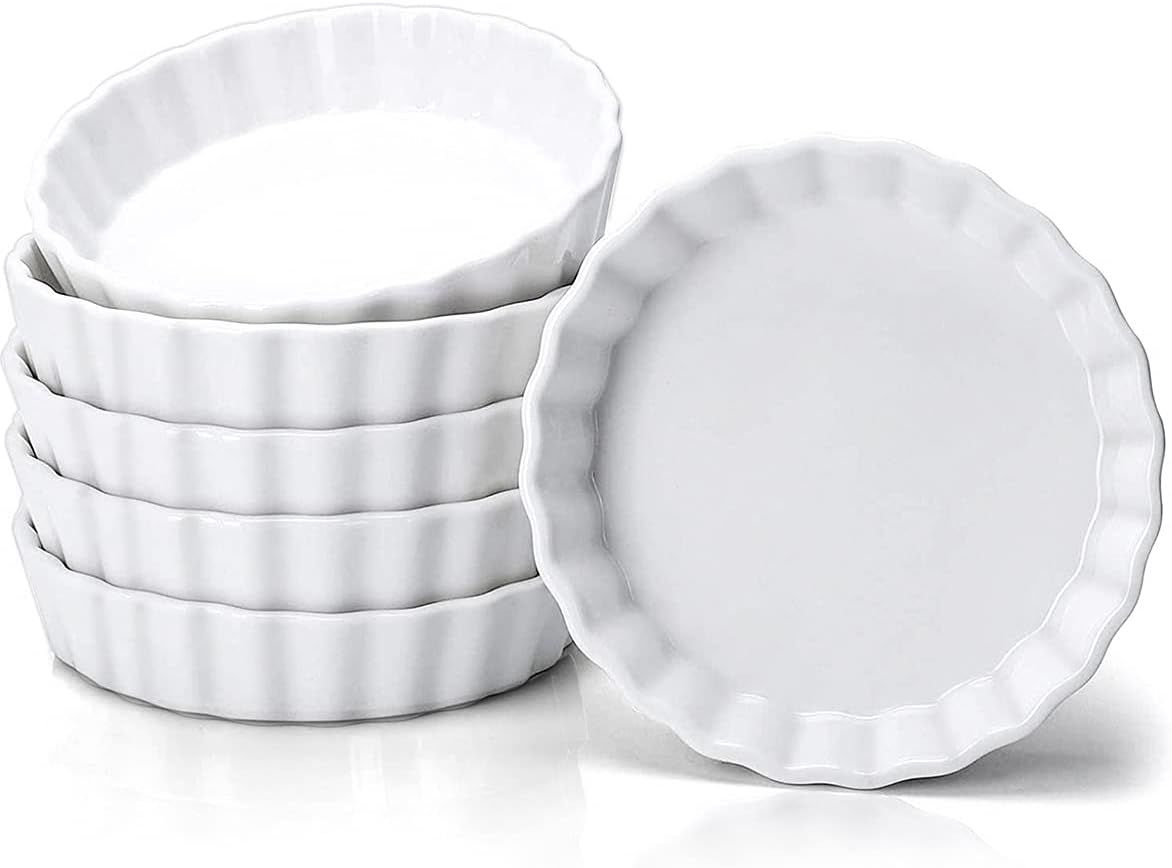 White Porcelain 8 oz Round Ramekin Set, Oven Safe, Set of 6