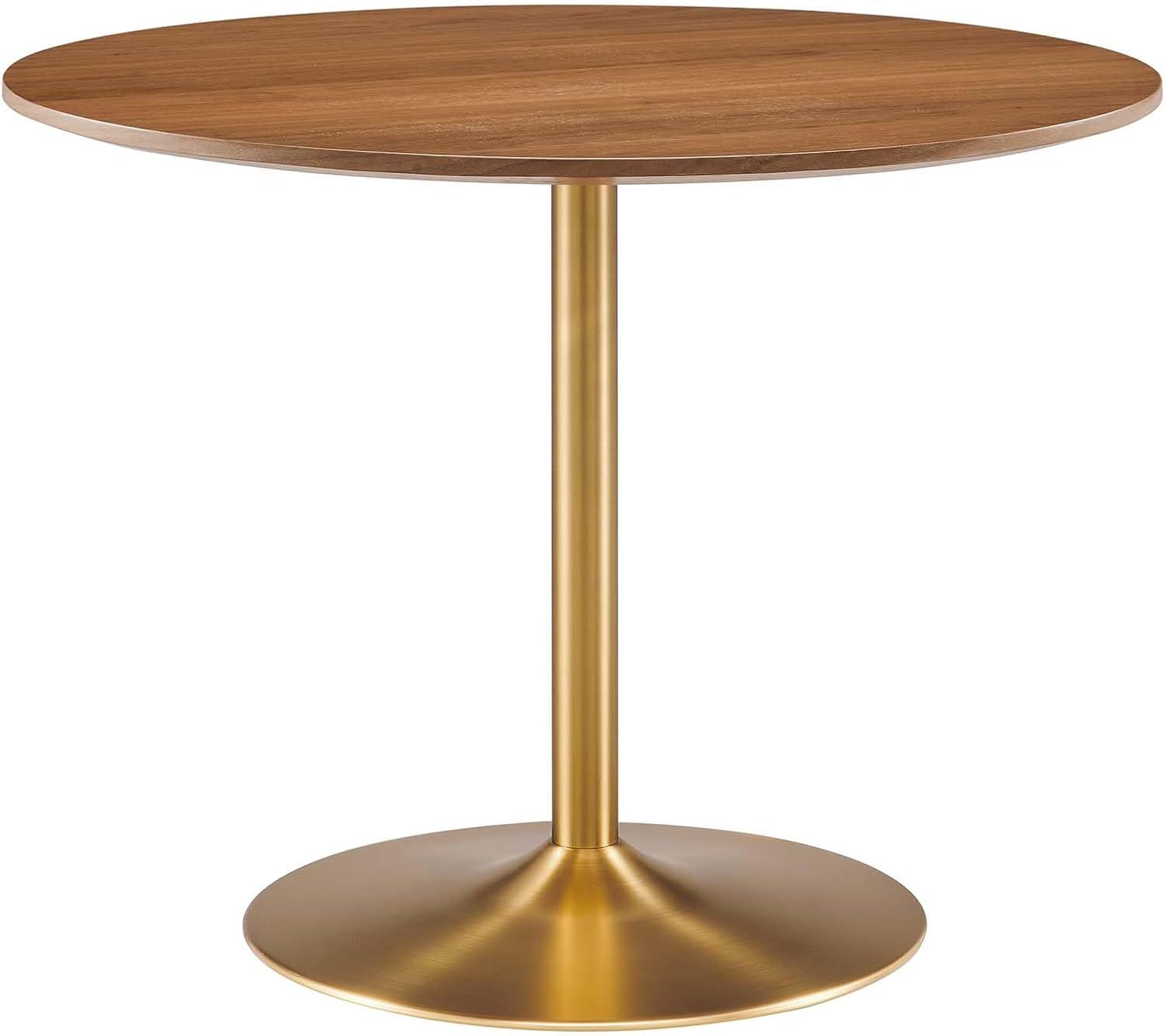 Gold Walnut Round Mid-Century Modern Dining Table