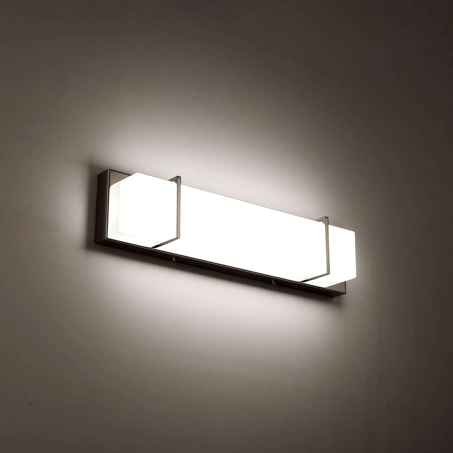 Modern Chrome LED Bathroom Vanity Light with Milky Glass Shade