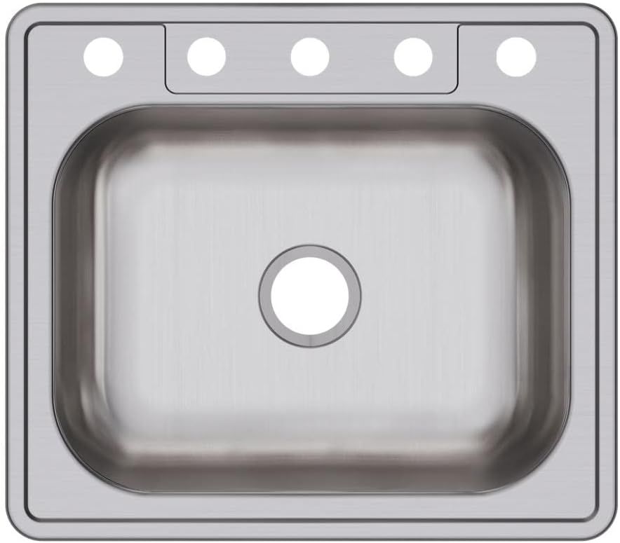 Elkay D125225 22 Gauge Stainless Steel Single Bowl Top Mount Kitchen Sink, 25 x 22 x 6.5625"