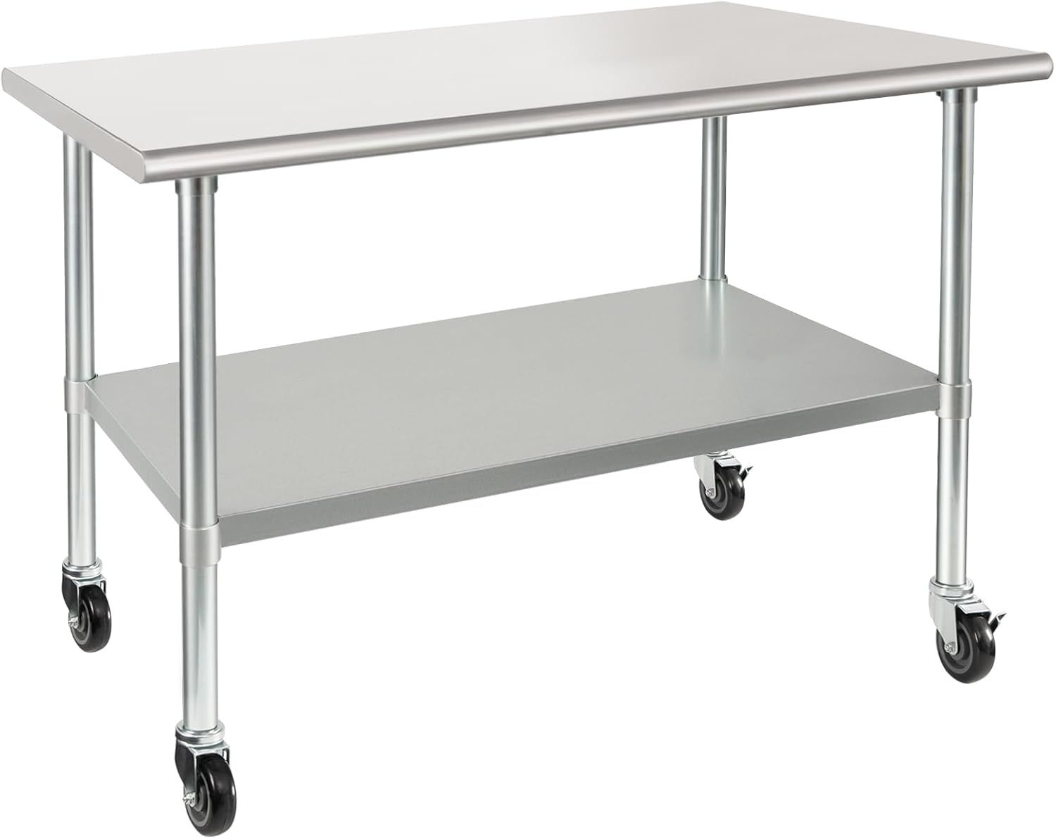 Stainless Steel Prep & Work Table with Caster Wheels, 48 x 30 Inches