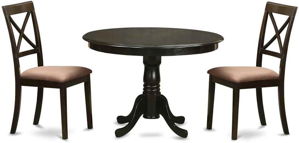 Cappuccino Round Wood Dining Table with 2 Lattice Back Chairs