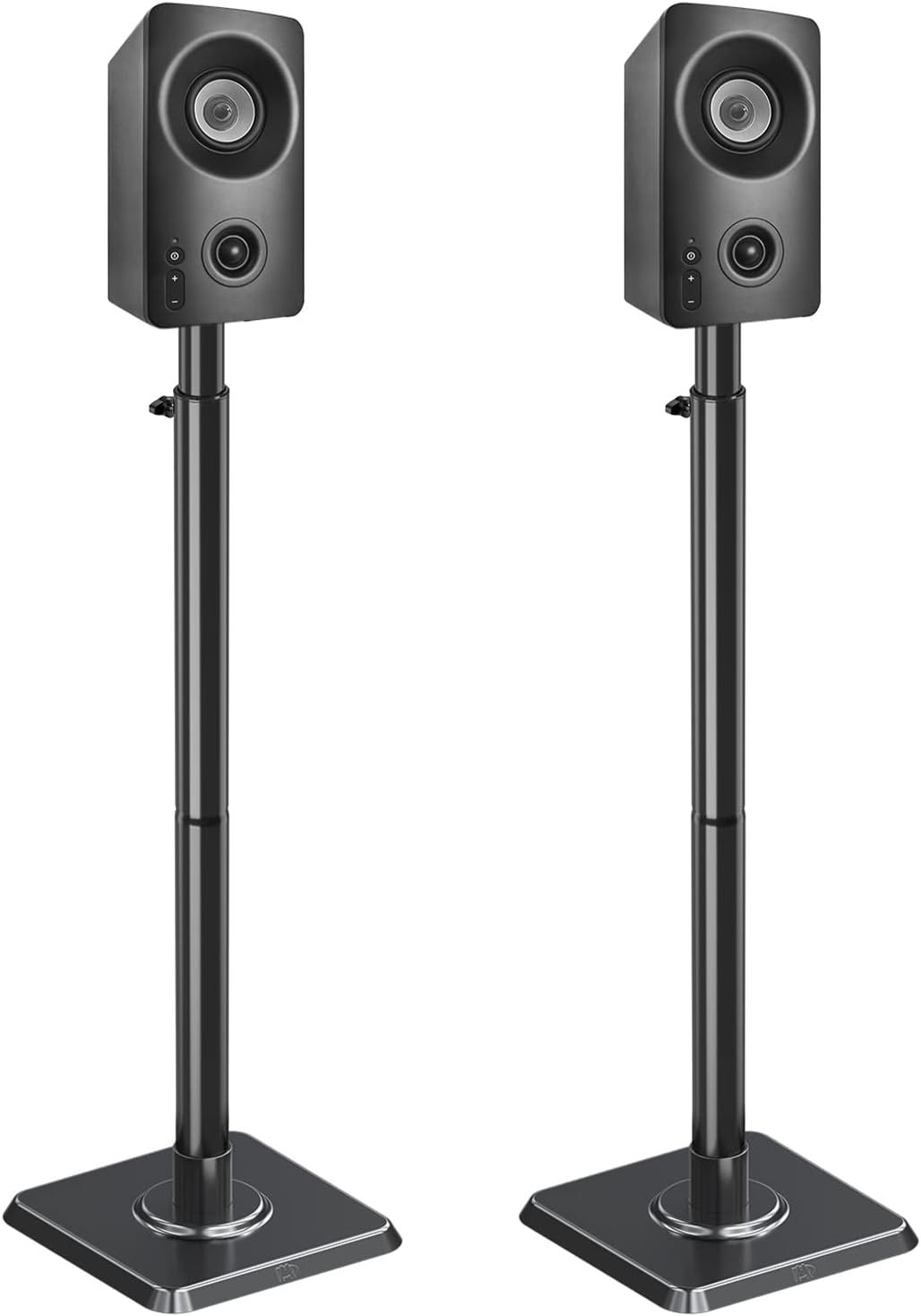 Adjustable Black Cast Iron Speaker Stands with Wire Management