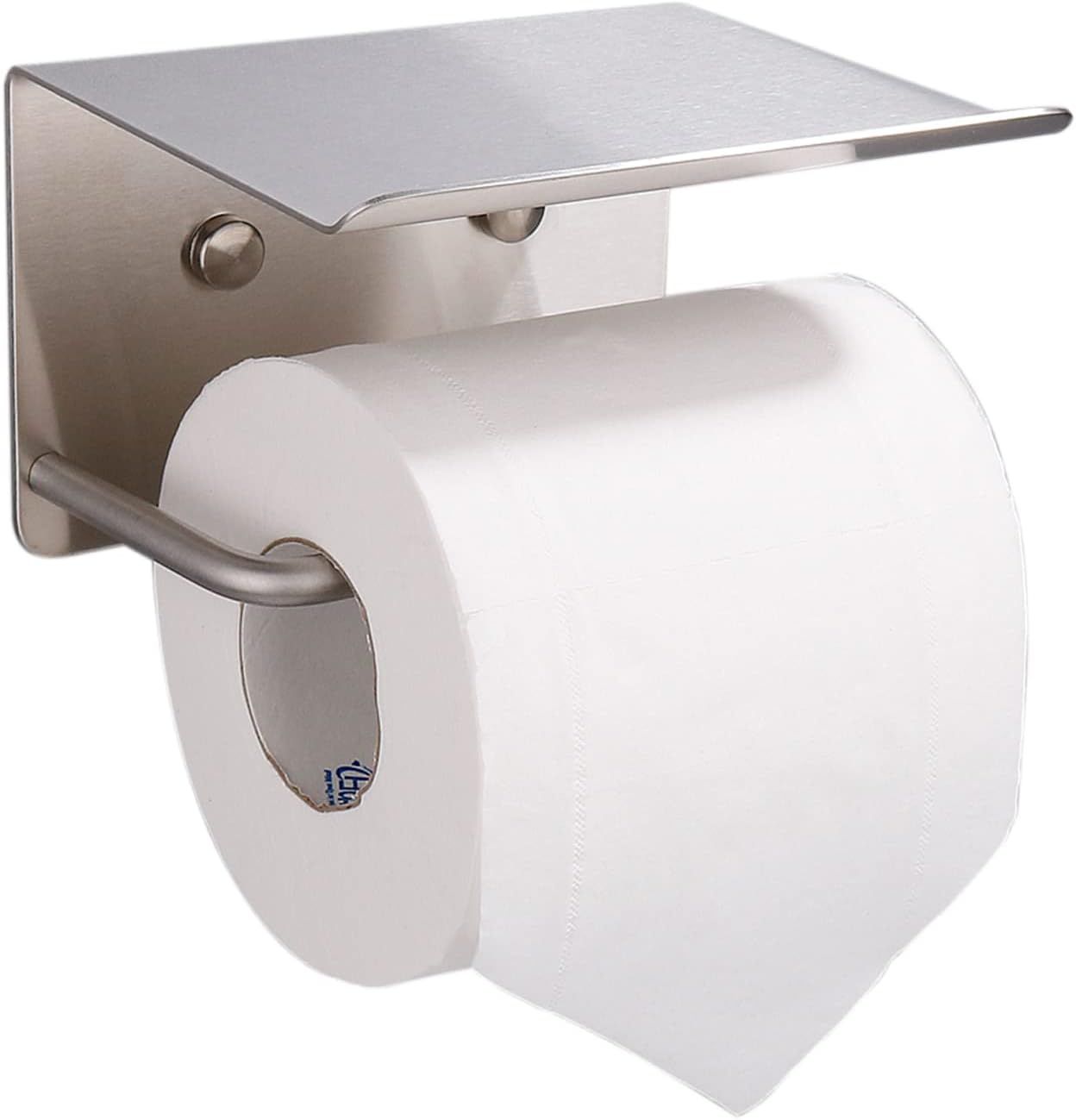 Silver Stainless Steel Toilet Paper Holder with Phone Shelf