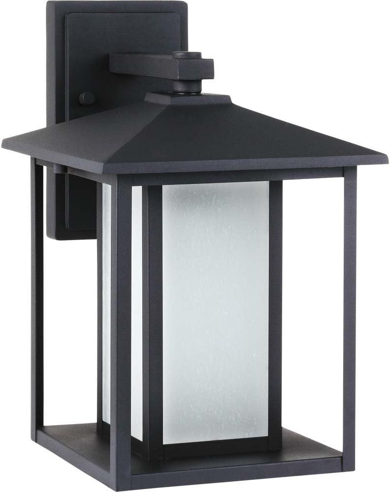 Black 14" Energy Star Outdoor Wall Lantern with Seeded Glass