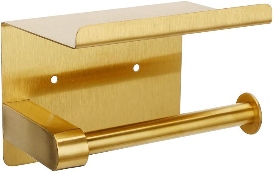 Gold Stainless Steel Toilet Paper Holder with Phone Shelf