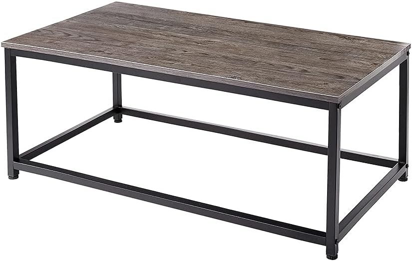 Dark Brown and Black Industrial Coffee Table with Metal Frame