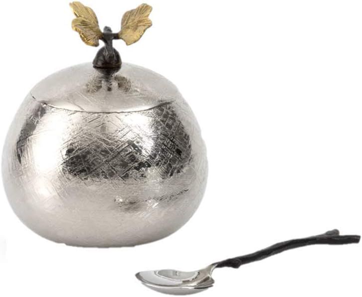 Silver Textured Glass Round Entertaining Pot with Knob Embellishment