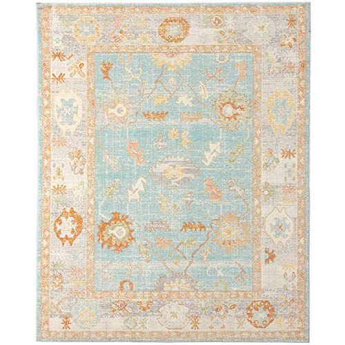 Aqua Bohemian Chic 8'9" x 11'9" Rectangular Easy-Care Area Rug