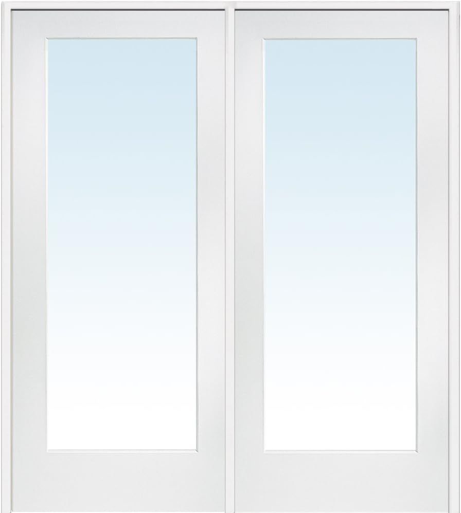 Primed White MDF 60" x 80" French Double Door with Clear Glass