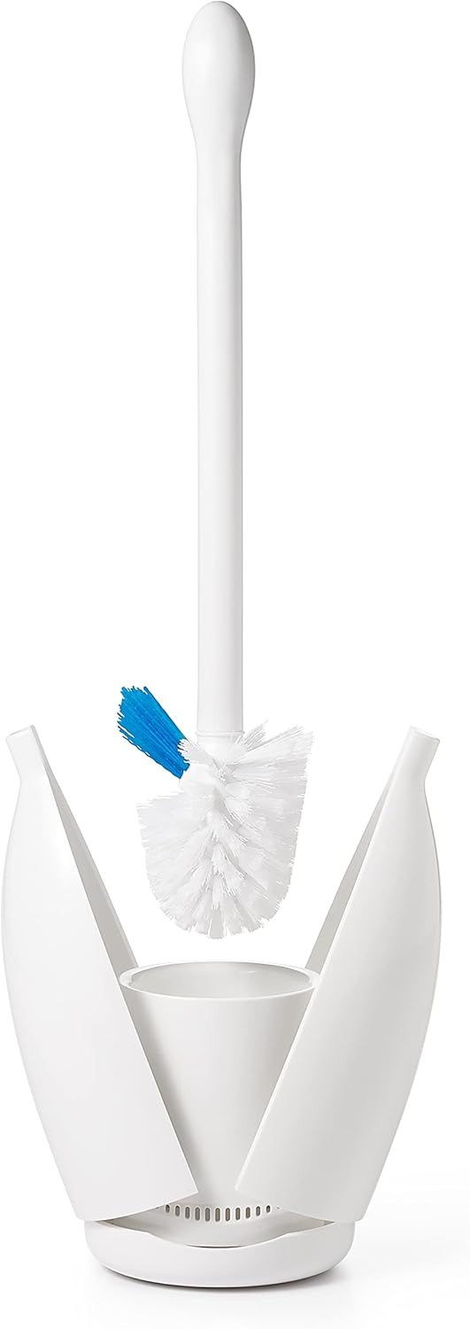 White Nylon Toilet Brush with Automatic Canister