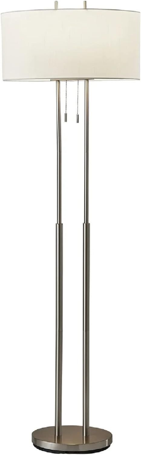 Adjustable Brushed Steel Floor Lamp with Ivory Silk Shade