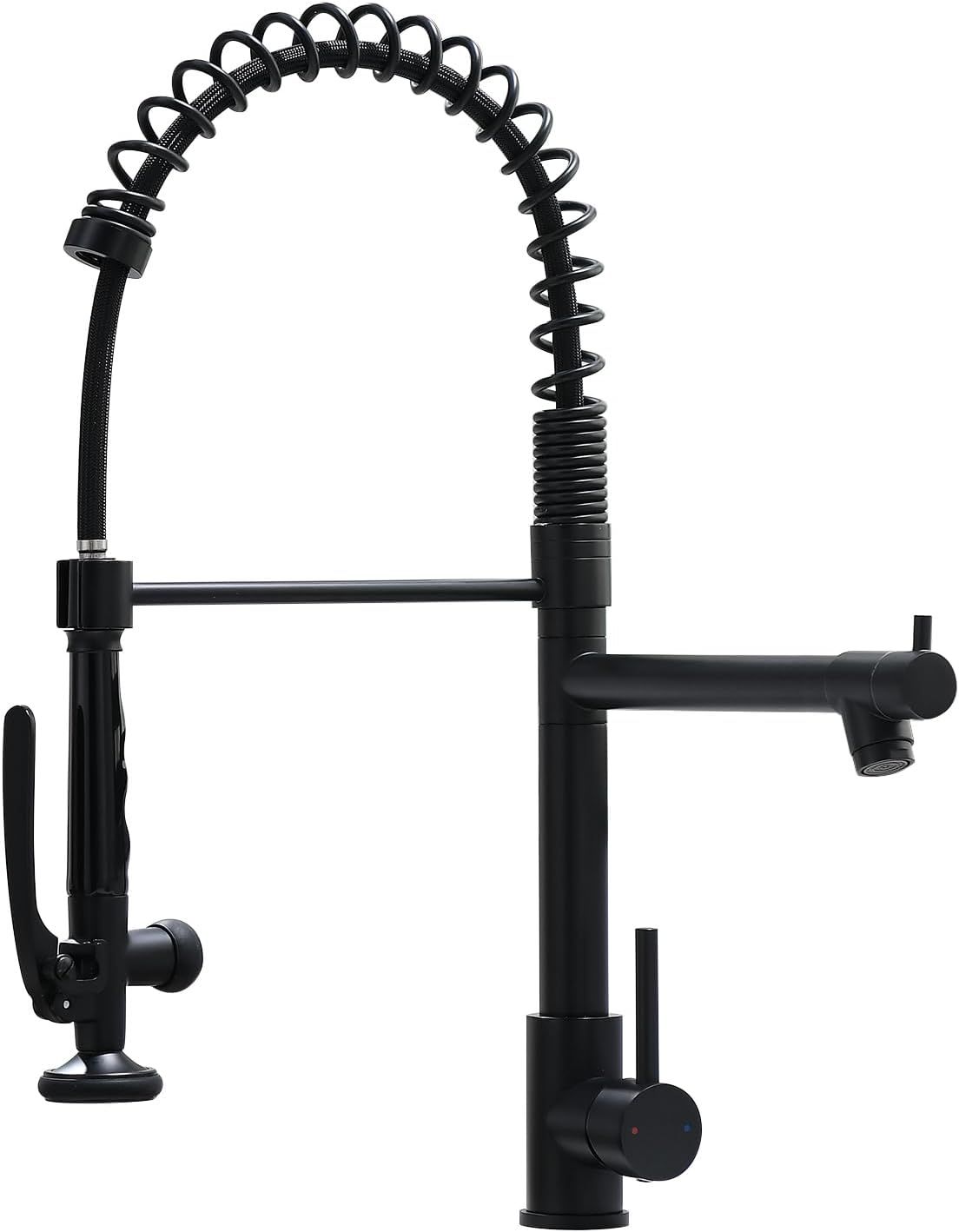 Matte Black Industrial Pull-Down Kitchen Faucet with Sprayer