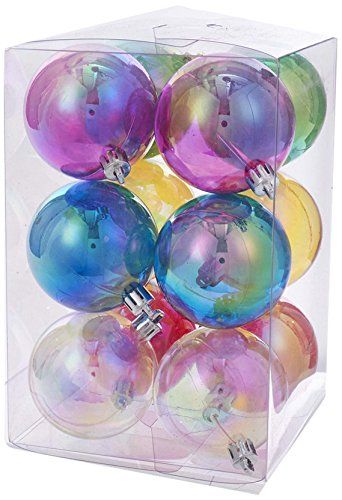 Clear Iridescent Shatterproof Plastic Ball Ornament Set, 60mm, 12-Piece