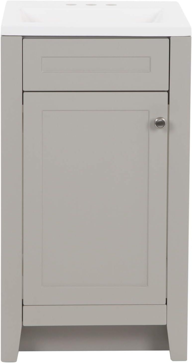 Gray Shaker Style Freestanding Bathroom Vanity with White Sink