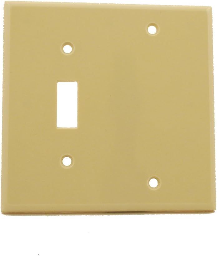 Ivory Thermoset 2-Gang Toggle and Blank Wallplate