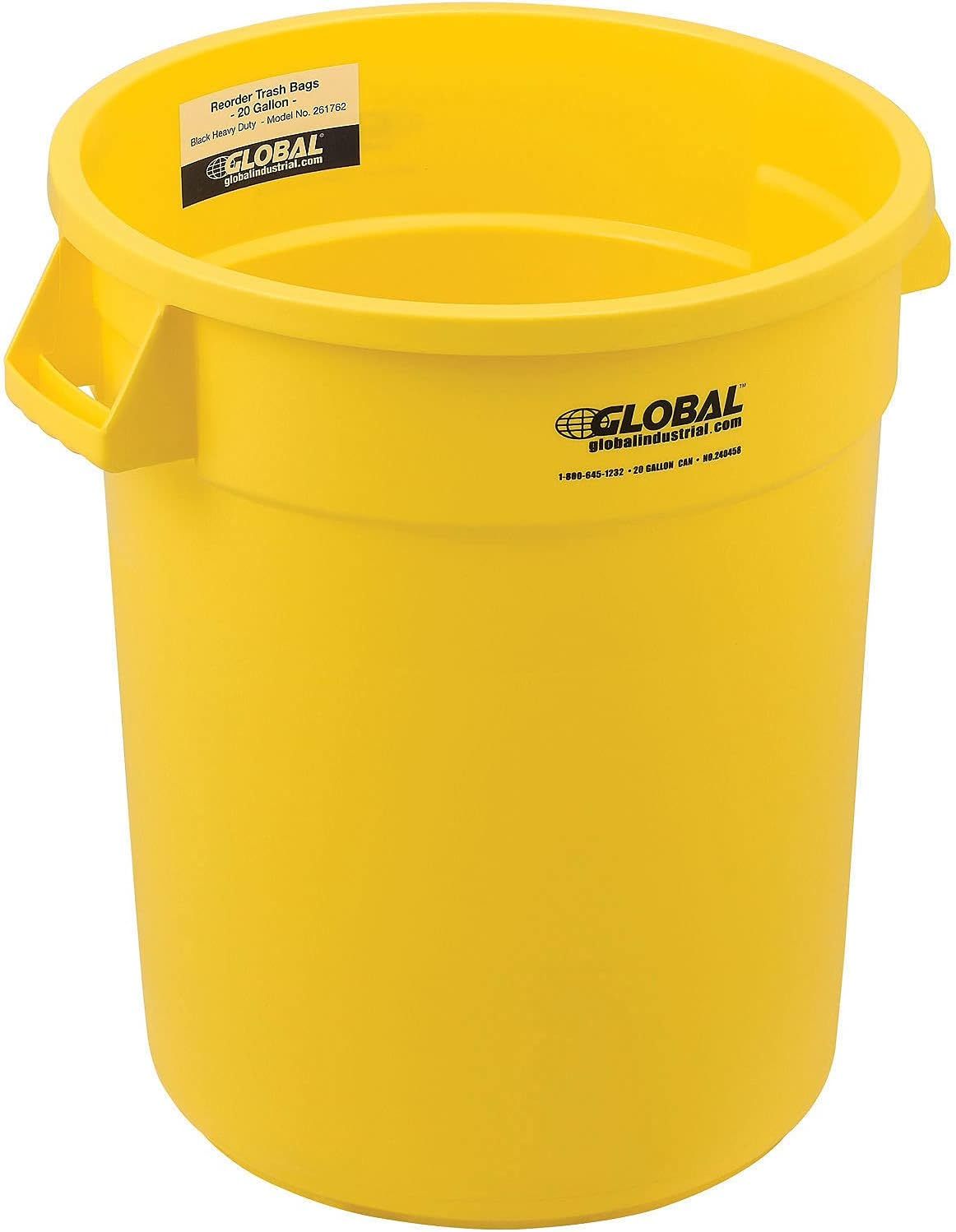 Yellow 20 Gallon Round Plastic Trash Can for Indoor/Outdoor Use