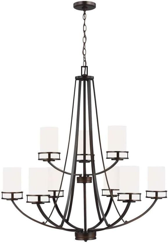 Robie Burnt Sienna 9-Light Incandescent Bronze Chandelier with Etched White Glass