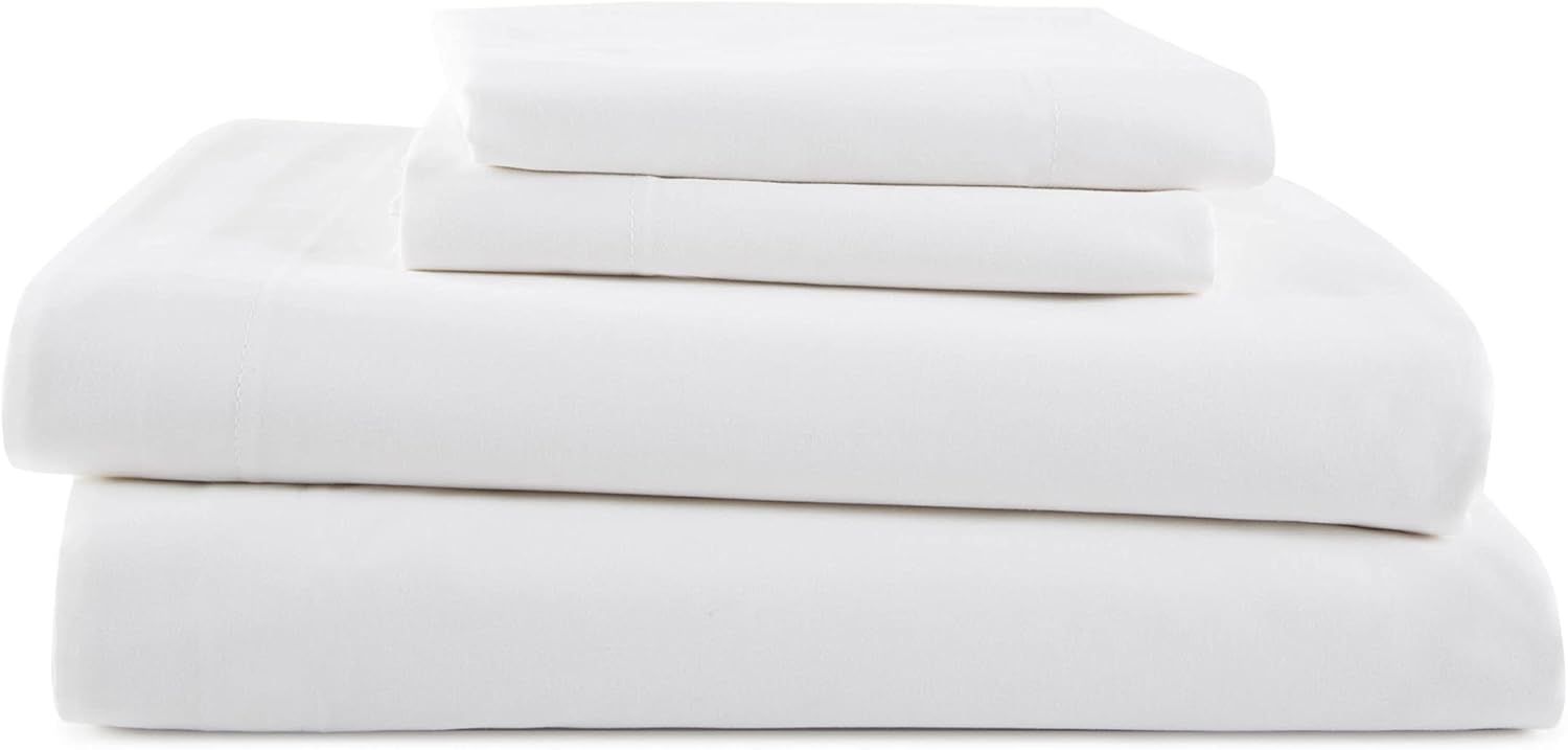 White Twin XL Percale Polyester Bed Sheet Set